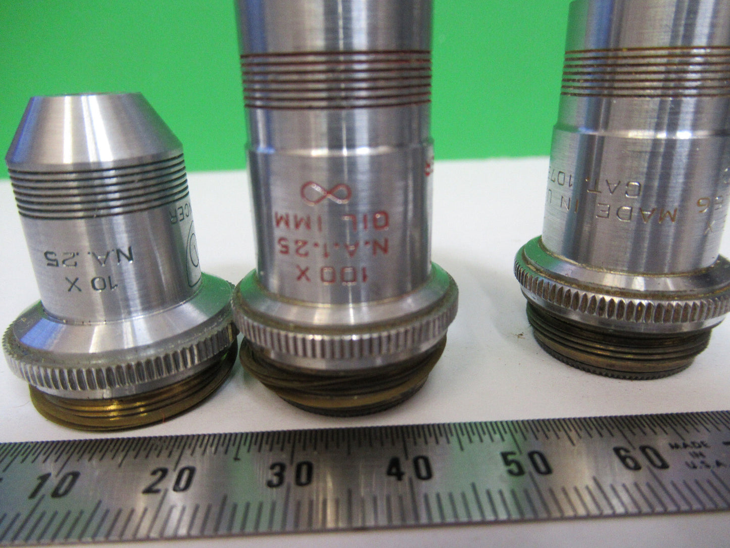 LOT 3 ea OBJECTIVES SPENCER AO MICROSCOPE PART AS PICTURED &R4-A-51