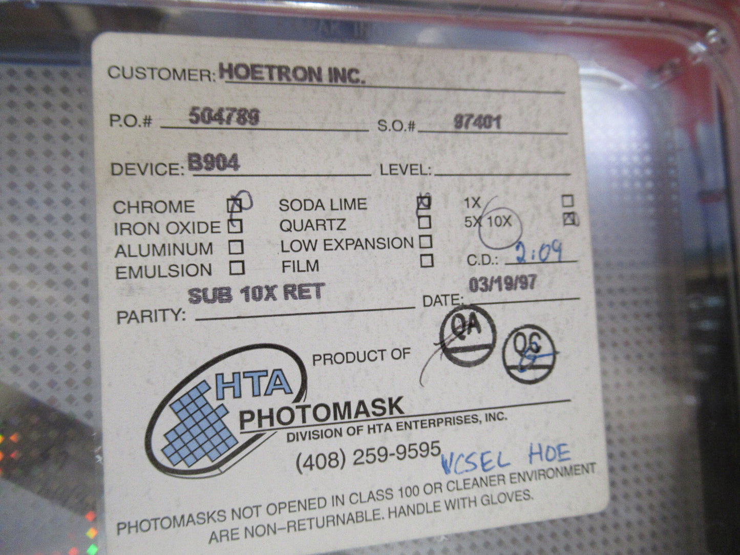 HOETRON MASK PHOTOLITHOGRAPHY VINTAGE COMPONENTS AS PICTURED T1-A-06