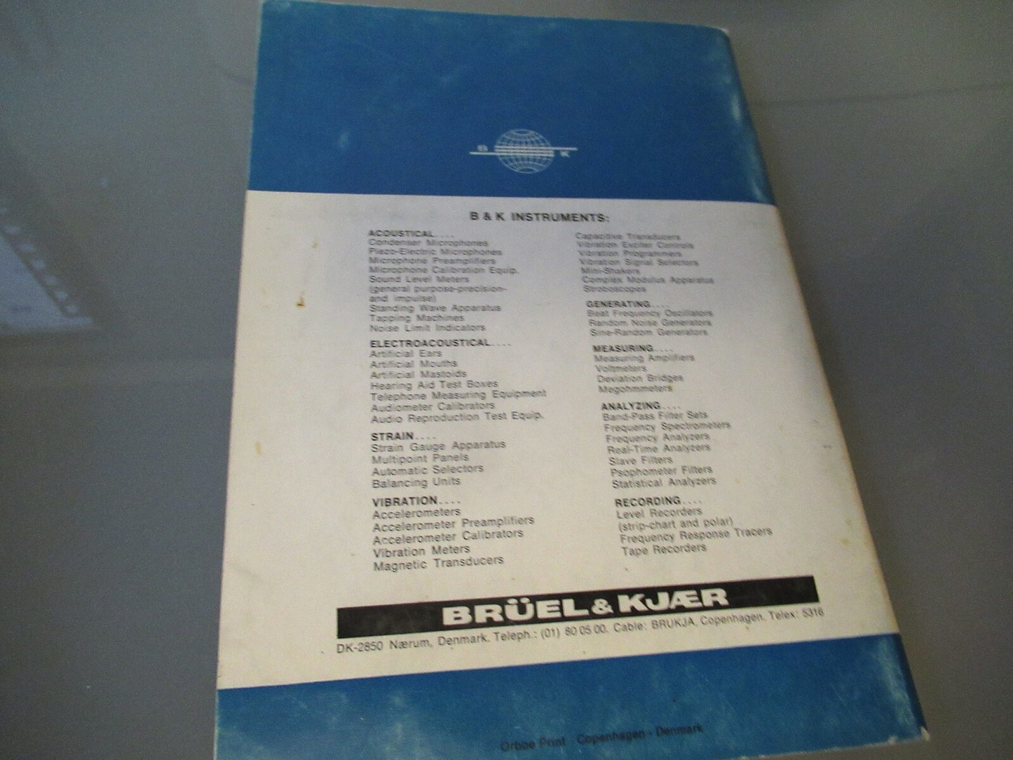 Vintage Technical Manual Book Brüel & Kjær 1971 Model 4319 4323