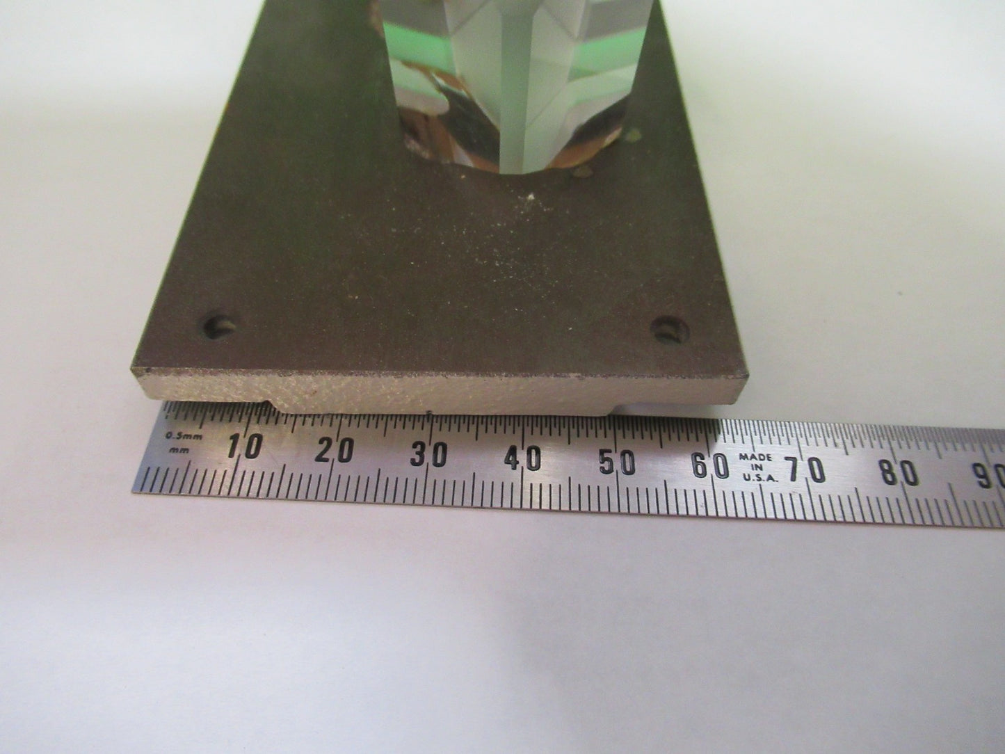 OPTICAL GLASS PRISM MOUNTED [chipped] MICROSCOPE OPTICS PART AS PICTURED 98-A-01