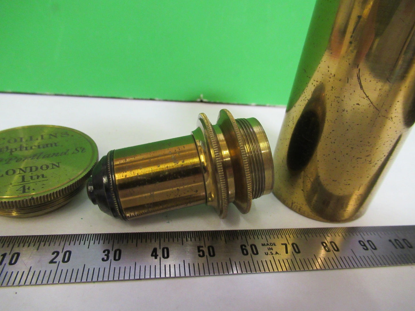 ANTIQUE BRASS OBJECTIVE 1/4 inch LENS COLLINS LONDON UK MICROSCOPE PART X3-B-21
