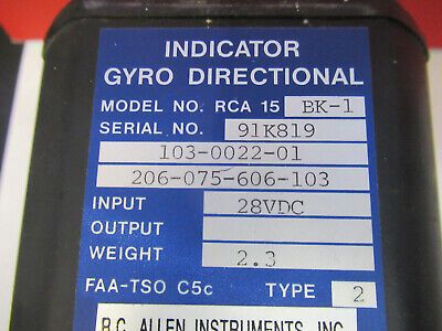 BELL HELICOPTER 206 AIRCRAFT 206-075-606-103 INDICATOR GYRO BK-1 AS PIC &B3-B-04