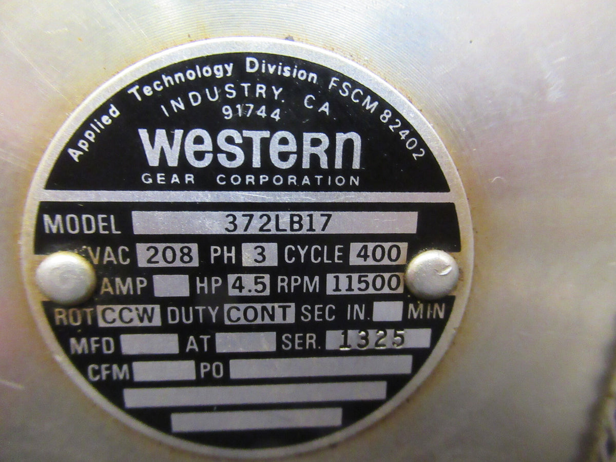 WESTERN MOTOR ELECTRIC 372LB17 NSN 6105-00-949-3607 AIRCRAFT  AS PICTURED &td-2