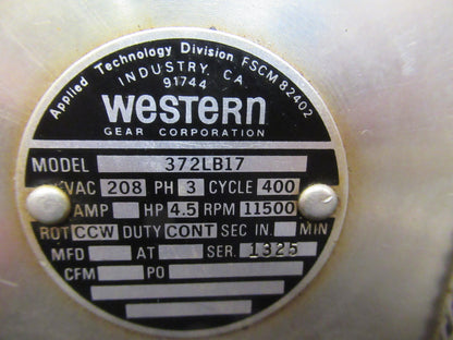 WESTERN MOTOR ELECTRIC 372LB17 NSN 6105-00-949-3607 AIRCRAFT  AS PICTURED &td-2