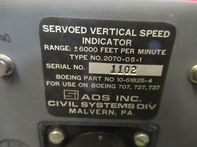SMITHS SERVOED VERTICAL SPEED 2070-05-1 INDICATOR UNTESTED AS PICTURED &29-A-52