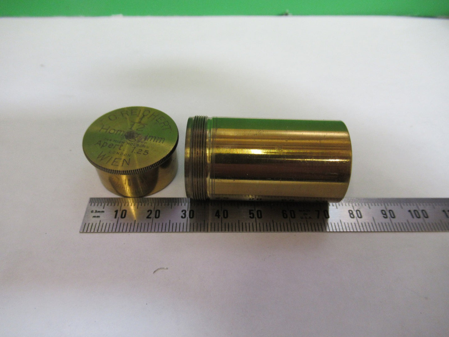ANTIQUE BRASS EMPTY REICHERT AUSTRIA OBJECTIVE CANISTER MICROSCOPE PART T6-A-14