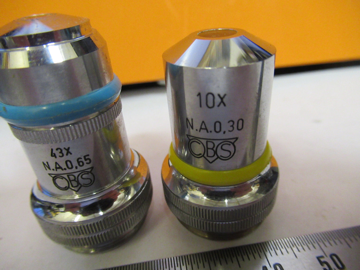 LOT CBS 43X 10X OBJECTIVE  LENS MICROSCOPE PART AS PICTURED Y1-A-68