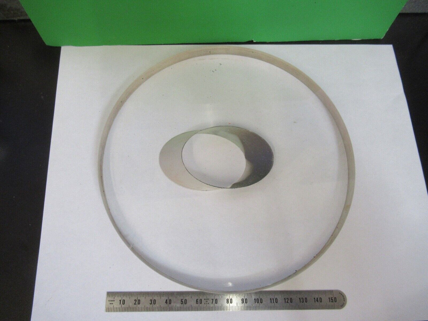HUGE GLASS FLAT WINDOW THICK WITH HOLE FOR LASER OPTICS AS PICTURED 18-FT-05