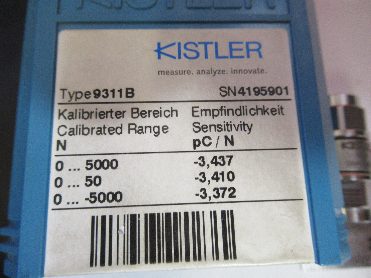KISTLER SWISS 9311B FORCE LINK LOAD SENSOR PIEZOELECTRIC AS PICTURED &S6-A-77