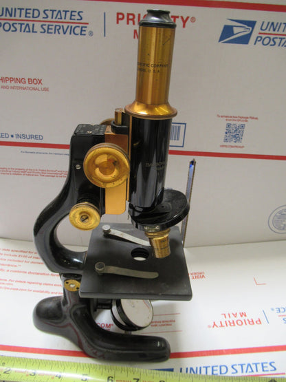 BRASS ANTIQUE BAUSCH LOMB MICROSCOPE WELCH SCIENTIFIC AS PICTURED LOB