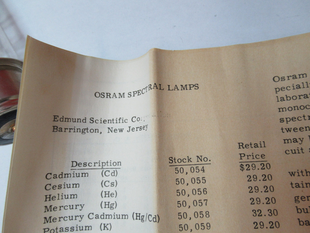 OPTICAL OSRAM GERMANY Rb RUBIDIUM SPECTRAL LAMP OPTICS  AS PICTURED X8-FT-75