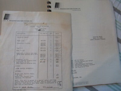 COLLECTABLE RARE FTS QUARTZ 1050A FREQUENCY STANDARD MANUAL 1984 i &BIBLI