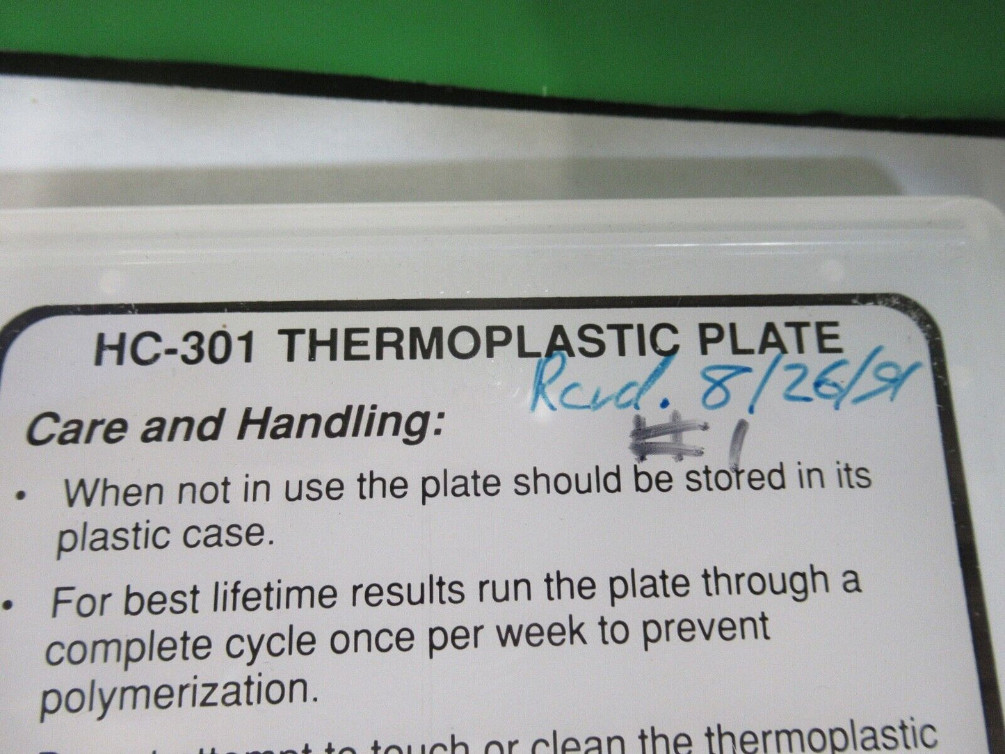 FOR PARTS NEWPORT HC-301 THERMOPLASTIC PLATE HOLOGRAPHY AS PICTURED G7-A-44