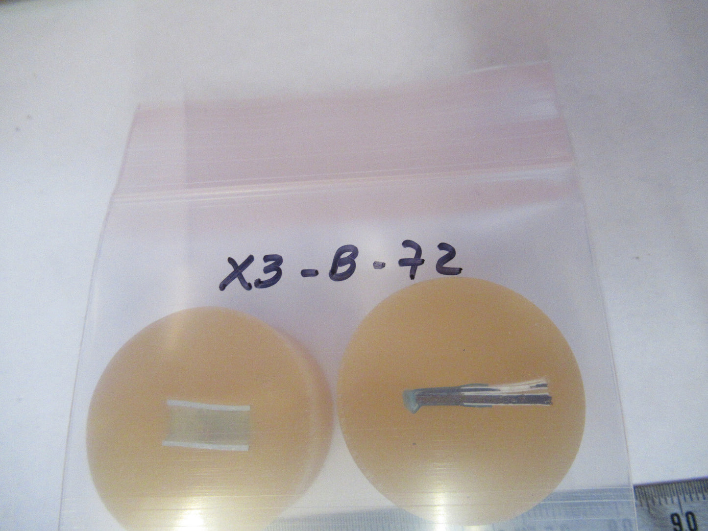 Lot 2 ea METALLOGRAPHIC METAL CROSS SECTION SPECIMEN MICROSCOPY SAMPLE X3-B-72