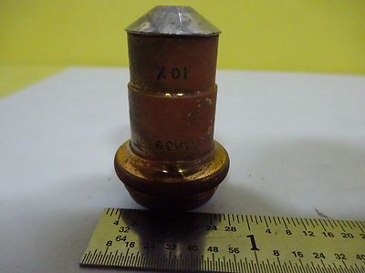 MICROSCOPE PART OBJECTIVE VINTAGE BRASS SPENCER 10X OPTICS BIN#X5-18