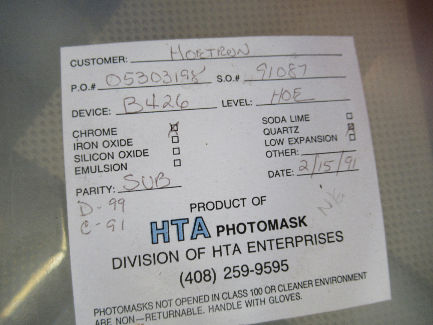 HOETRON MASK PHOTOLITHOGRAPHY VINTAGE COMPONENTS AS PICTURED T1-A-05