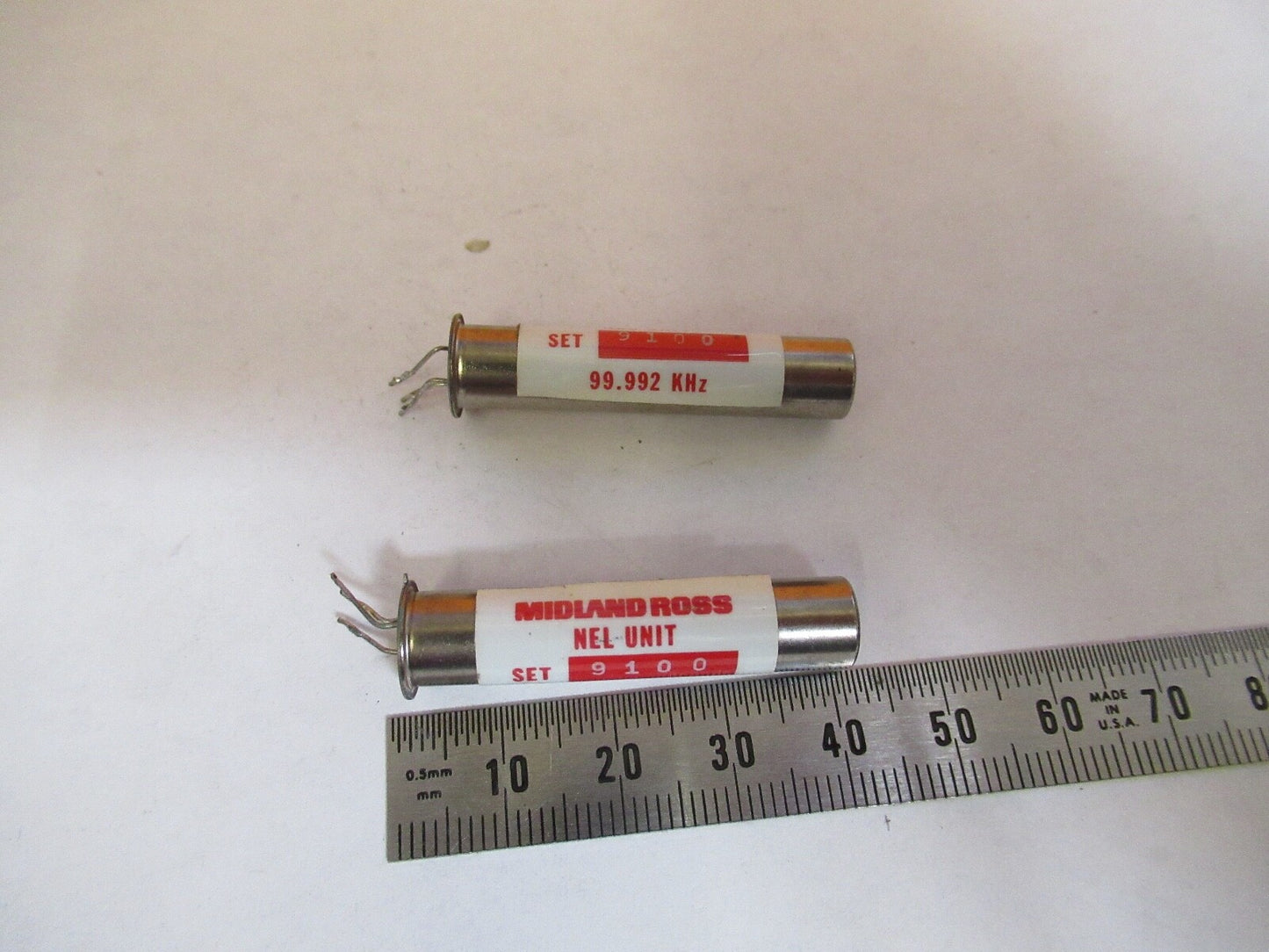 Pair Rare Quartz Crystal 99.992 KHz Midland Ross Frequency