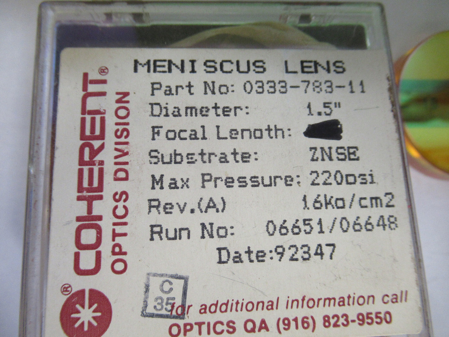Optical Zinc Selenide ZnSe Lens Infrared Laser Optics