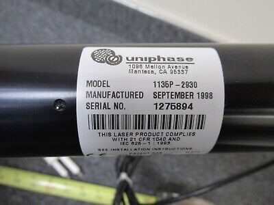 HELIUM NEON UNIPHASE LASER 19" LENGTH 10 mA OPTICS max as pictured &TC-2