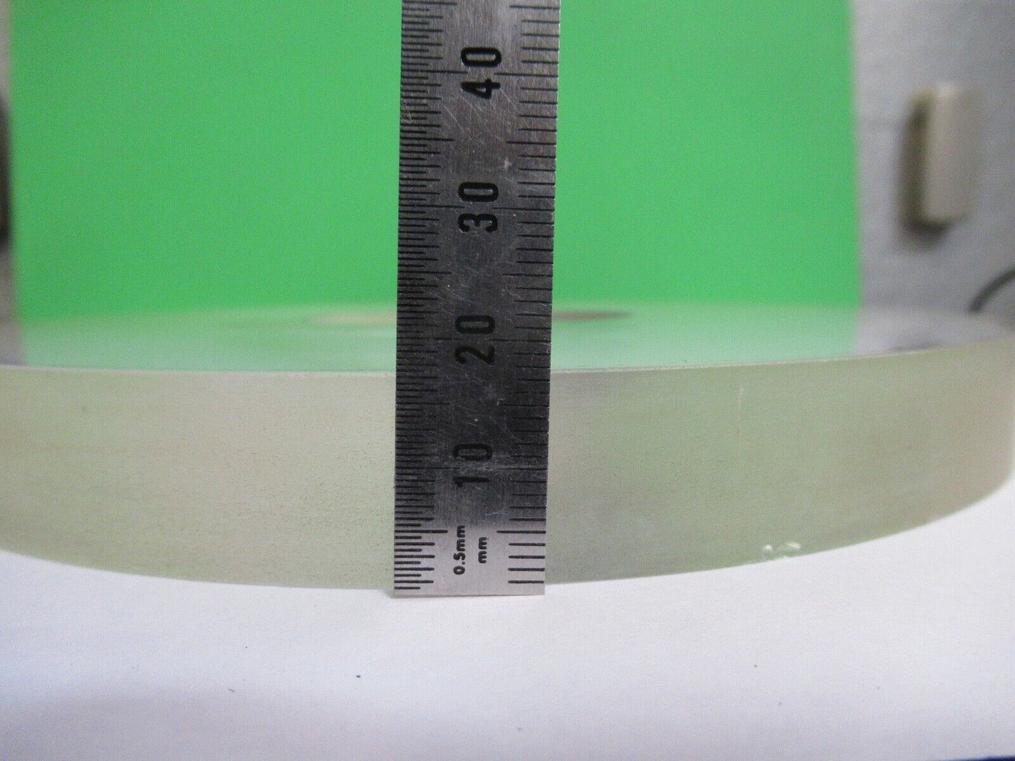 HUGE GLASS FLAT WINDOW THICK WITH HOLE FOR LASER OPTICS AS PICTURED 18-FT-05