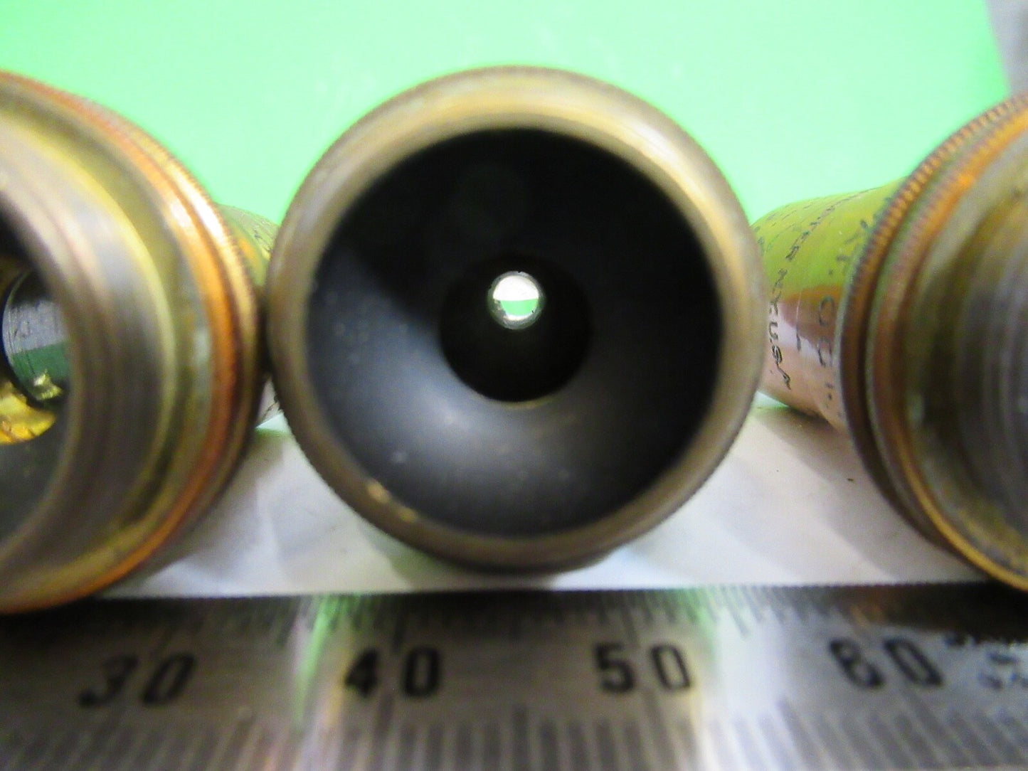 LOT OBJECTIVES BAUSCH LOMB ANTIQUE BRASS MICROSCOPE PART AS PICTURED W1-B-14