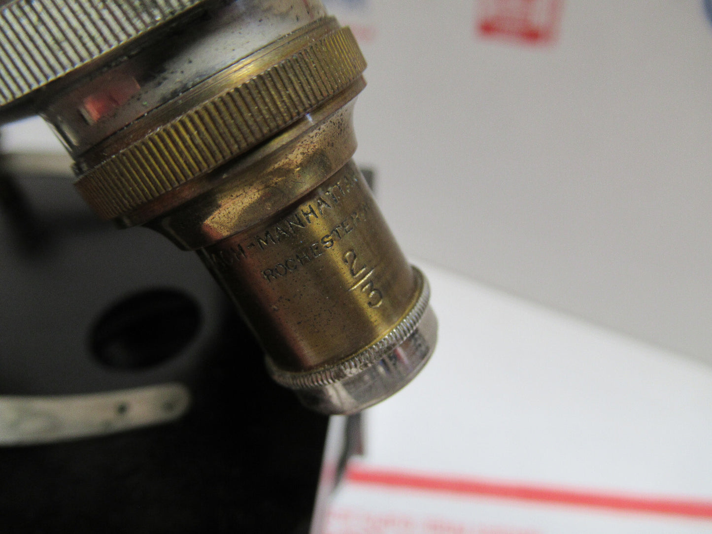 ANTIQUE GUNDLACH ROCHESTER BRASS  MICROSCOPE OPTICS AS PICTURED LOB-3