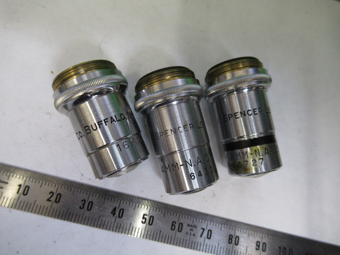 SPENCER 10X 44X 95X OBJECTIVE LOT MICROSCOPE PART OPTICS AS PICTURED X9-B-77