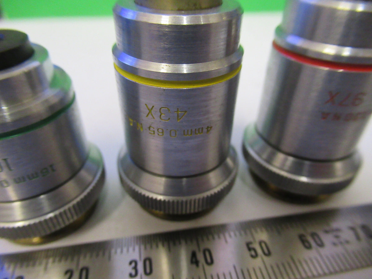 Lot 3 Ea Microscope Objective Lenses Bausch & Lomb 10X 43X 97X Optics
