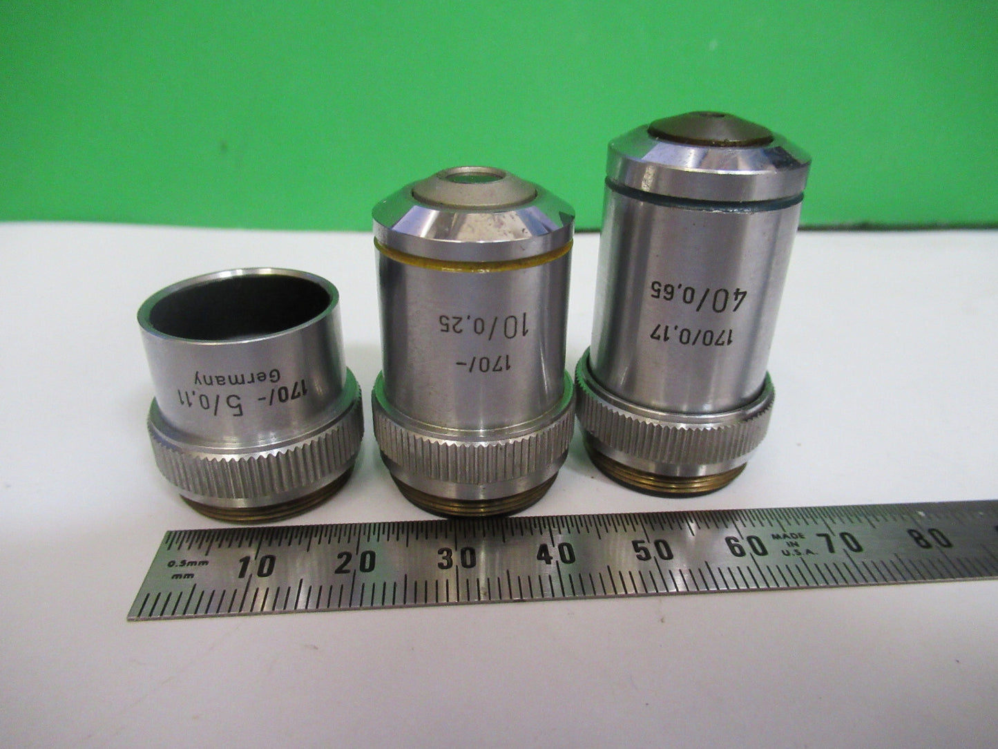 WILL-OPTIK Wetzlar lot objectives 5X 10X 40X MICROSCOPE PART AS PICTURED X5-A-75