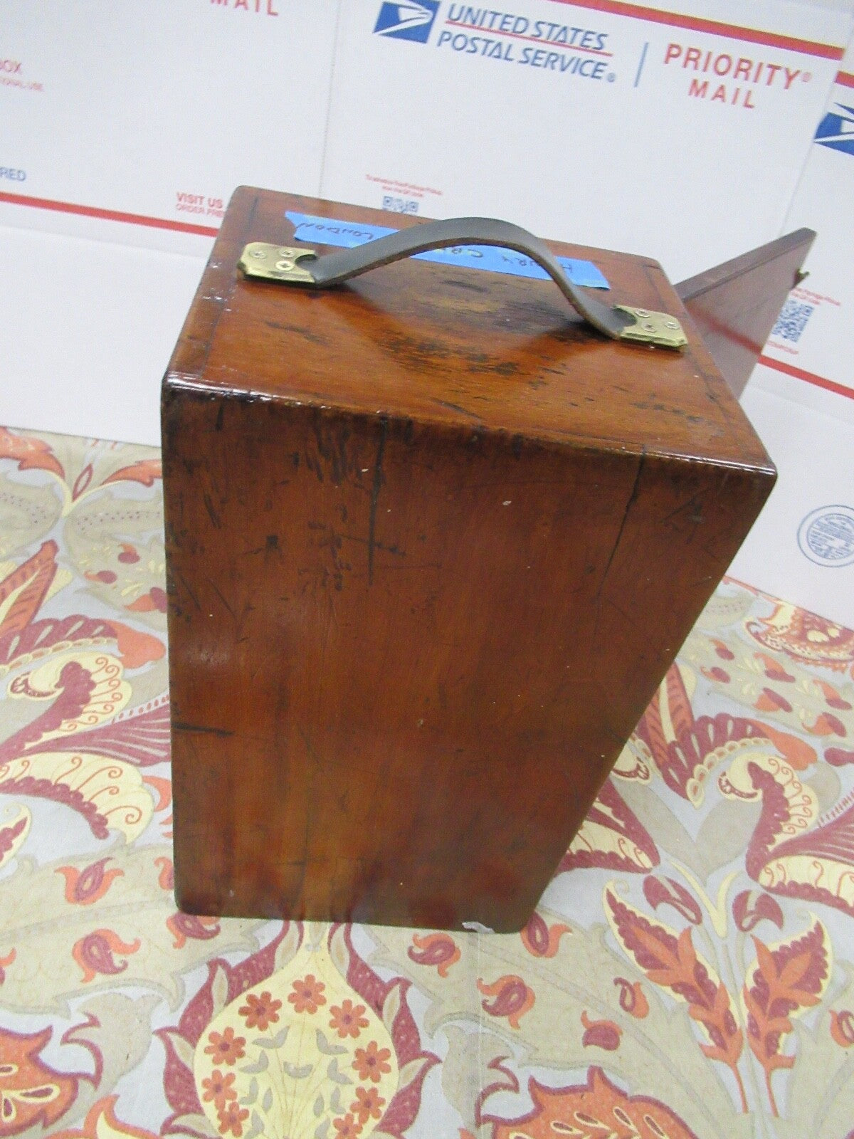 ANTIQUE WOOD CABINET EMPTY HENRY CROUCH LONDON UK MICROSCOPE PART LOBBY