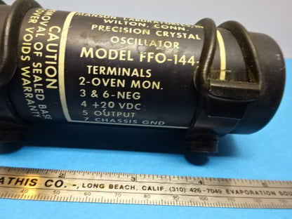 MANSON LABORATORIES PRECISION QUARTZ OSCILLATOR FFO-144 FREQ 1 MHz AS IS #90-03