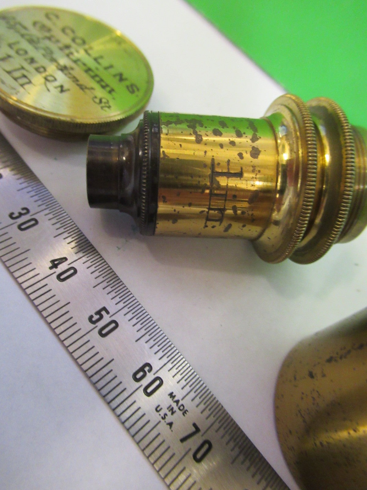 ANTIQUE BRASS OBJECTIVE 1 inch LENS COLLINS LONDON UK MICROSCOPE PART X3-B-20