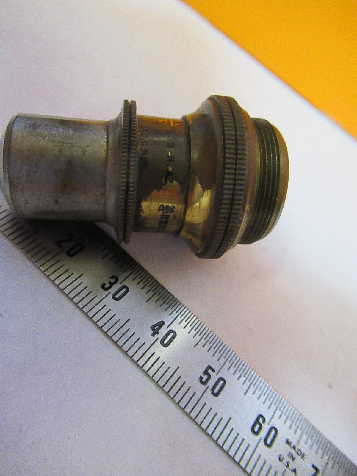 ANTIQUE BRASS BAUSCH LOMB OBJECTIVE 1/12 MICROSCOPE PART AS PICTURED Y3-A-46