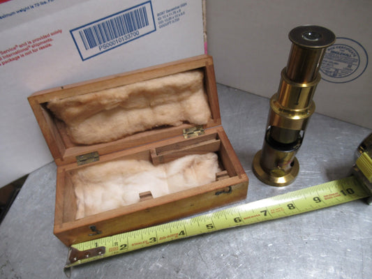 ANTIQUE FRENCH PORTABLE BRASS MICROSCOPE  WITH BOX circa 1870 T8-B-30