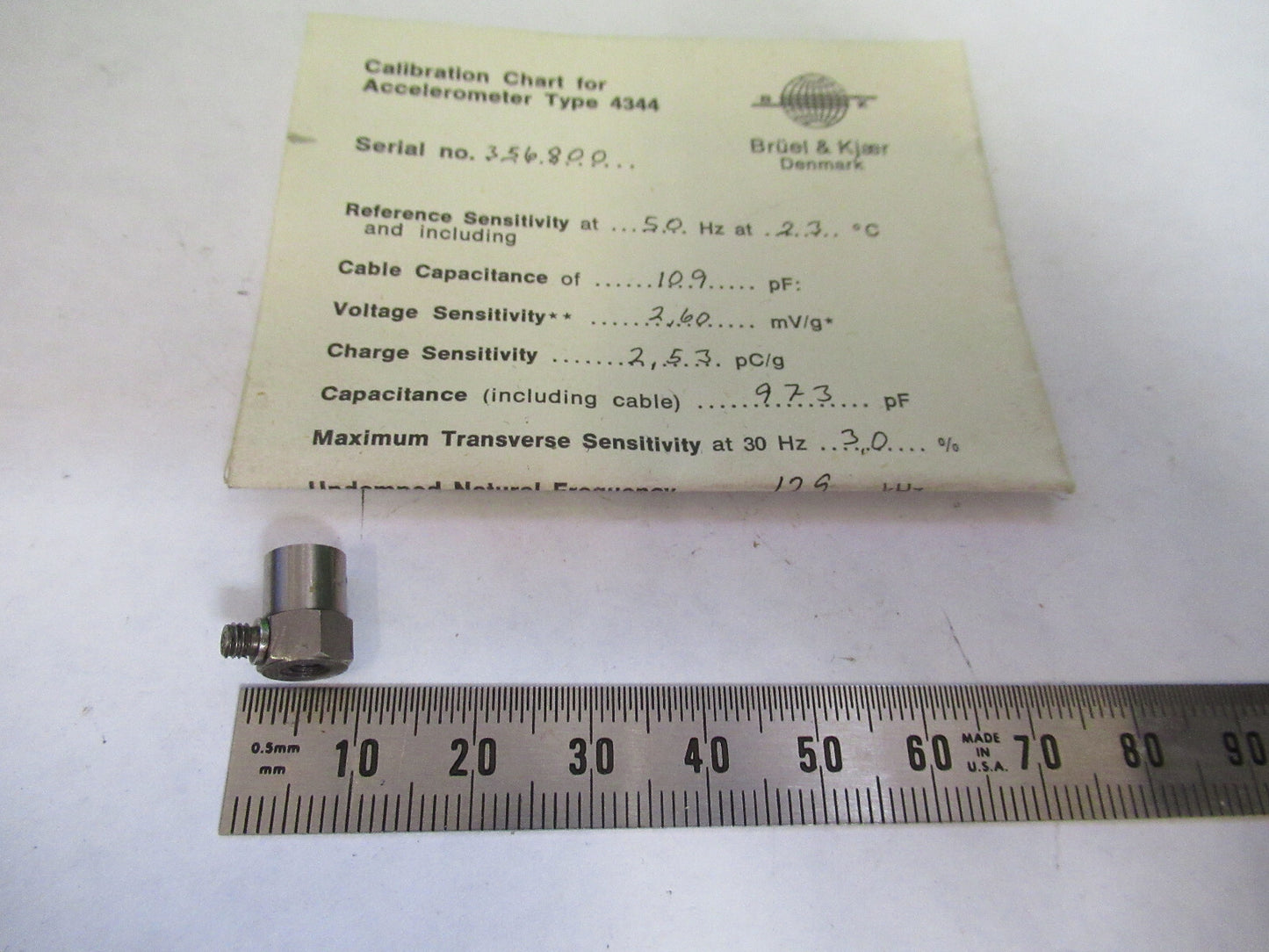 BRUEL KJAER 4344 MINIATURE ACCELEROMETER VIBRATION SENSOR AS PICTURED X2-A-60