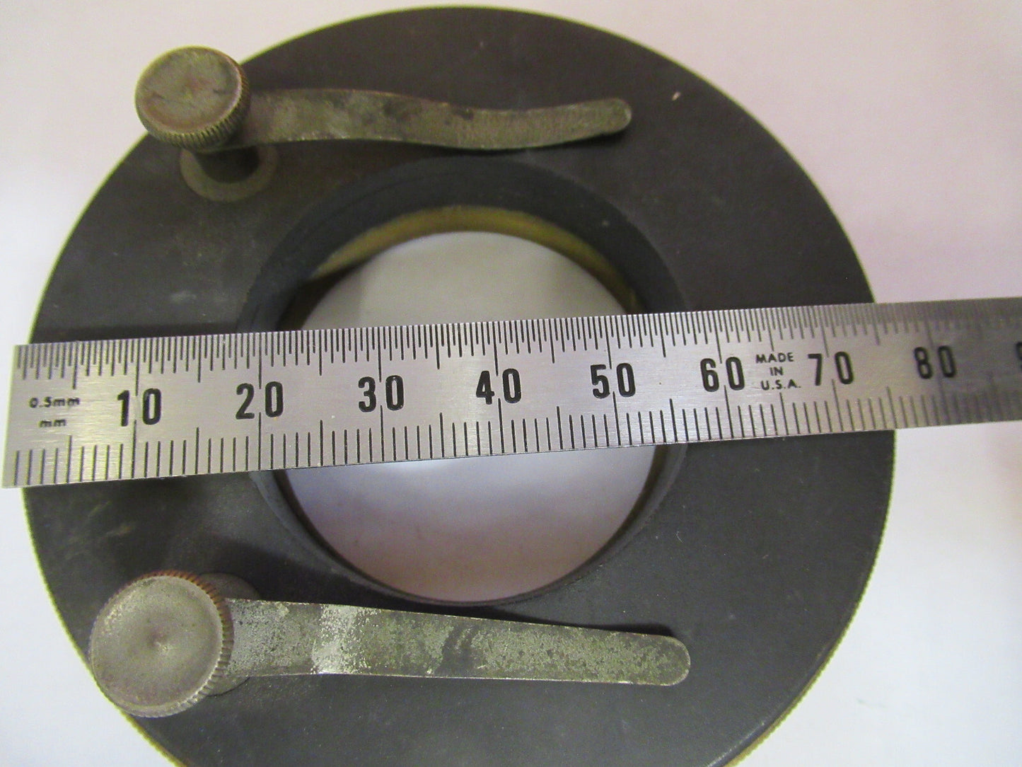 ANTIQUE BAUSCH LOMB POL STAGE TABLE BRASS MICROSCOPE PART AS PICTURED Y1-A-45