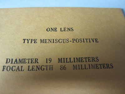 Optical Meniscus Positive Lens 19 mm Diameter Fl 86 mm Laser Optics
