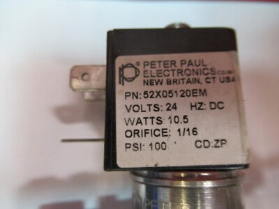 PETER PAUL ELECTRONICS SOLENOID VALVE 24V DC 100 PSI AS PICTURED &5M-X3