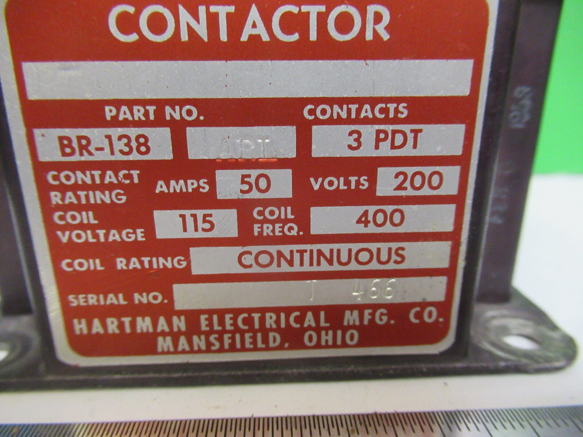 Hartman Electric Relay BR138ART Contactor Aircraft Part