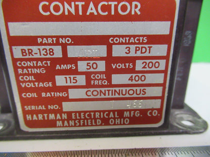 Hartman Electric Relay BR138ART Contactor Aircraft Part