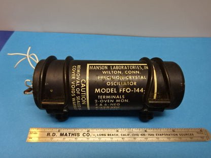 MANSON LABORATORIES PRECISION QUARTZ OSCILLATOR FFO-144 FREQ 1 MHz AS IS #90-03