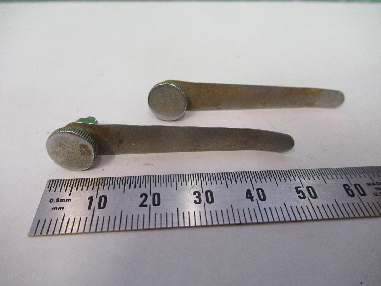 Antique Olympus Japan Pair Clips Stage Microscope Part