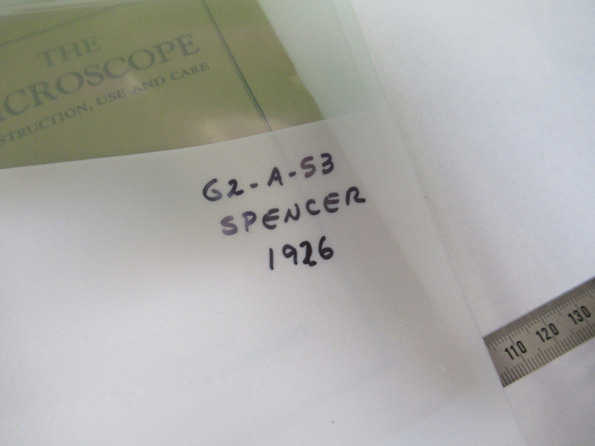 Spencer Lens Co. Manual 1926 Very Fragile Microscope Part