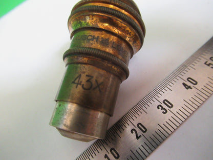 ANTIQUE BRASS BAUSCH LOMB  OBJECTIVE 43X MICROSCOPE PART AS PICTURED Z5-A-41