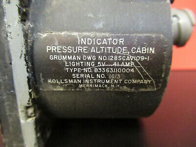 KOLLSMAN PRESSURE GAUGE AIRCRAFT INDICATOR GRUMMAN AS PICTURED &8C-FT-04