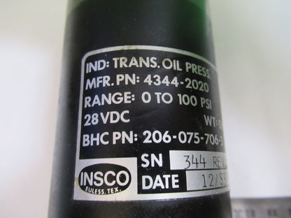 BROKEN INDICATOR BELL AIRCRAFT  206-075-706-3 OIL PRESSURE AS PICTURED  Q7-B-06