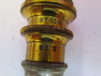 ANTIQUE BRASS SPENCER OBJECTIVE 95X LENS MICROSCOPE PART AS PICTURED &F6-B-118