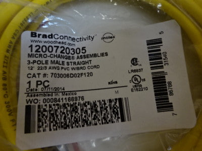 BRAD CONNECTIVITY CABLE 1200720305 MOLEX WOODHEAD CONTROL SYSTEMS AS IS #89-15