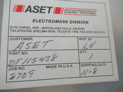 COLLECTABLE PHOTOMASK ASET MICRO ELECTRONIC COMPONENTS RARE AS PIC &F5-A-142