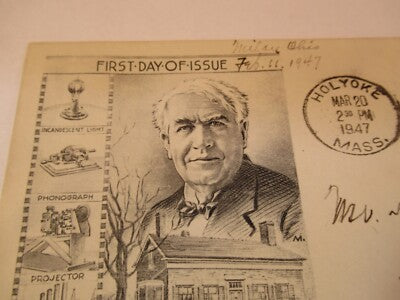 THOMAS ALVA EDISON 1947 ISSUE POSTAL STAMP ENVELOPE AS PICTURED &2-DT
